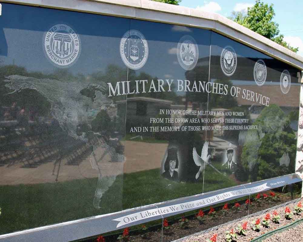 Branches of Service Wall at the Orion Veterans Memorial